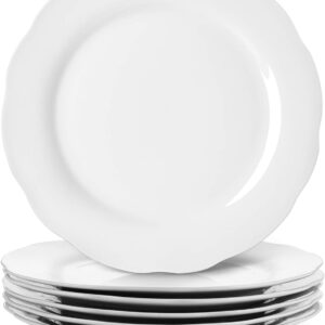 Ceramic Dinner Plates, 10.6 Inch Porcelain Scalloped Plates, Off-White Serving Dishes Set of 6 for Home Kitchen, Microwave & Dishwasher Safe, Dinnerware Dishes Gift for Thanksgiving Christmas