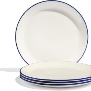 11" Dinner Plates - Set of 4 - White With Navy Blue Rim - Porcelain - Crafted in England