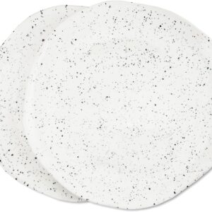 Handmade Glossy White Speckled 10.5 In Dinner Plates - Set of 2, Artisanal tableware for entree