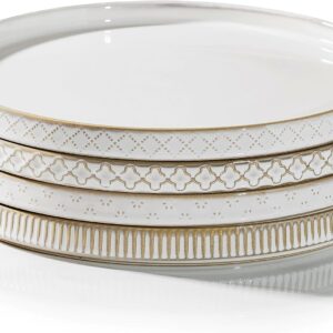 10.5” Ceramic Dinner Plates, Set of 4, Microwave & Dishwasher Safe, Salad Pasta Deep Plates with Embossments Set of 4