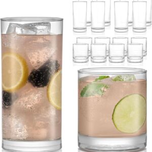 Tumbler and Rocks Glass Set, Elegant Drinkware Glasses Set, Dishwasher Safe Drinking Glasses Set of 16