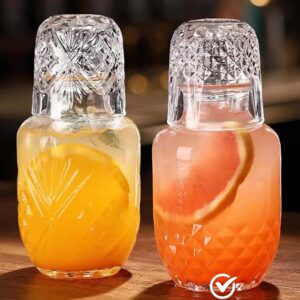 Bedside Water Carafe and Glass Set,  17 OZ Glasses Pitcher & 5 OZ Cup, Bedside Night Carafe Pitchers and Water Glass Tumbler Set,  Glass Water Pitcher with Cup Set for Bedroom