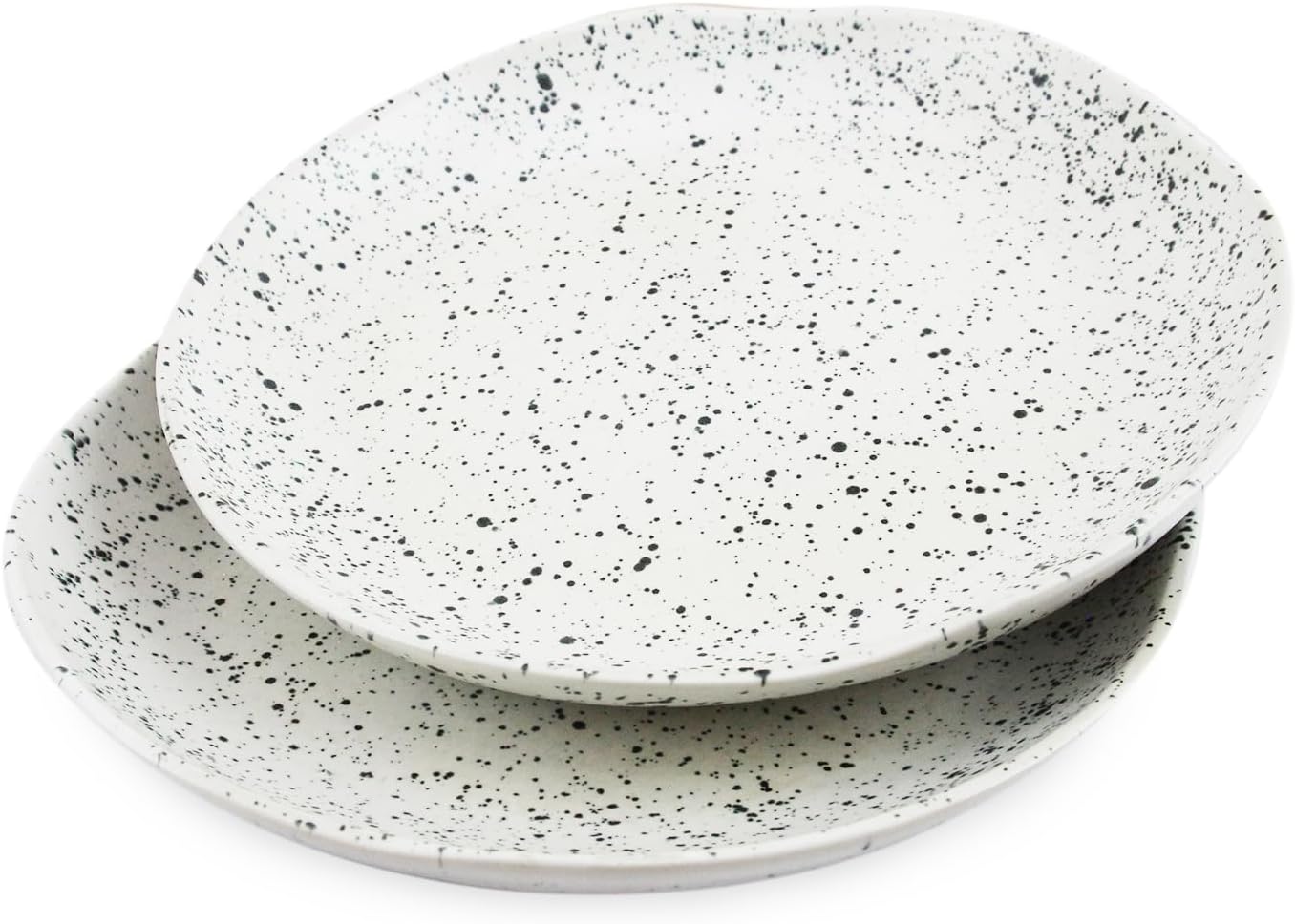 Handmade Glossy White Speckled 10.5 In Dinner Plates - Set of 2, Artisanal tableware for entree - Image 2