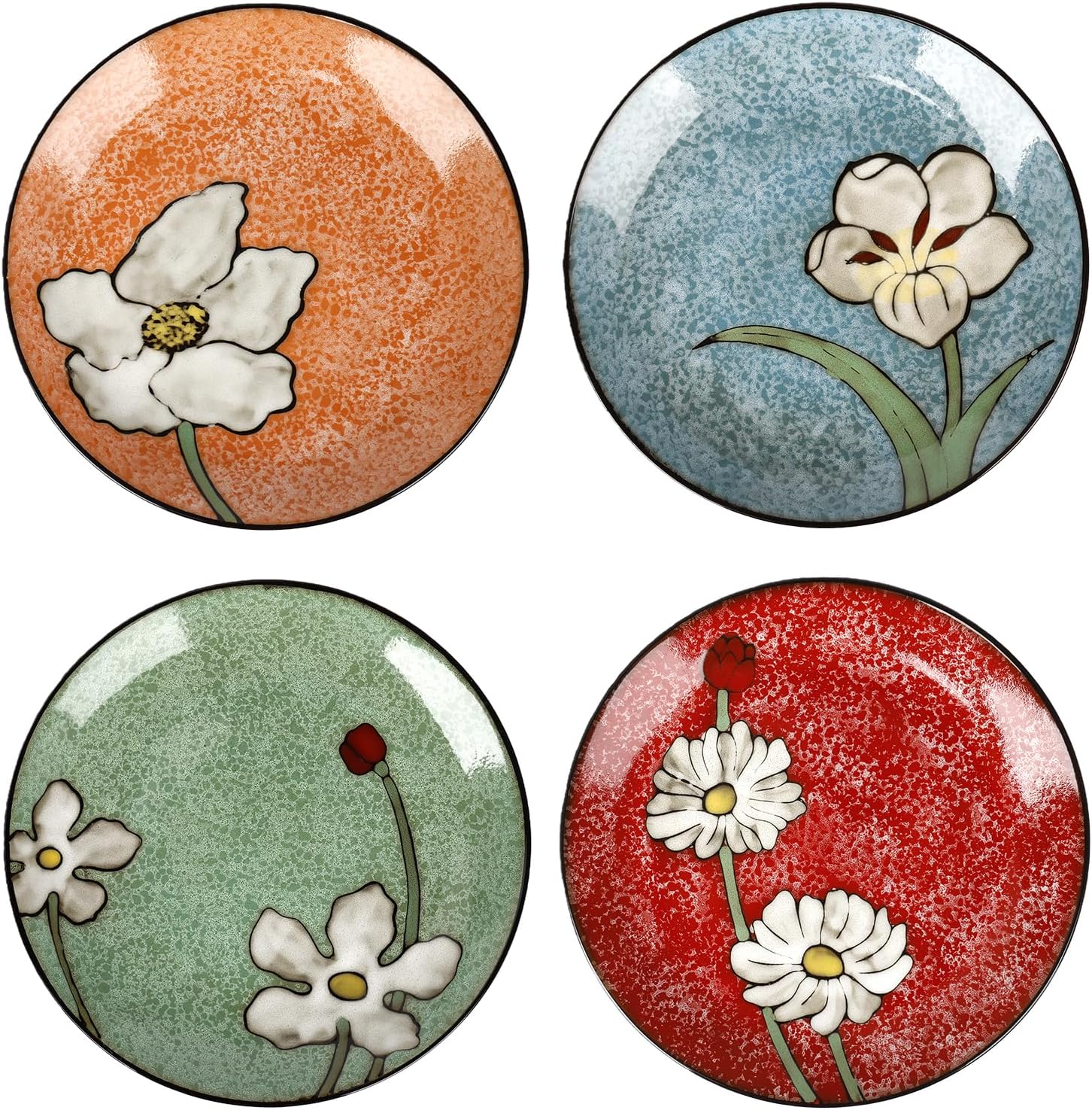 Ceramic Dinner Plates Set of 4, 11 Inch Underglaze Painting Large Porcelain Plates, Salad Plates-Microwave, Oven and Dishwasher Safe, Scratch Resistant